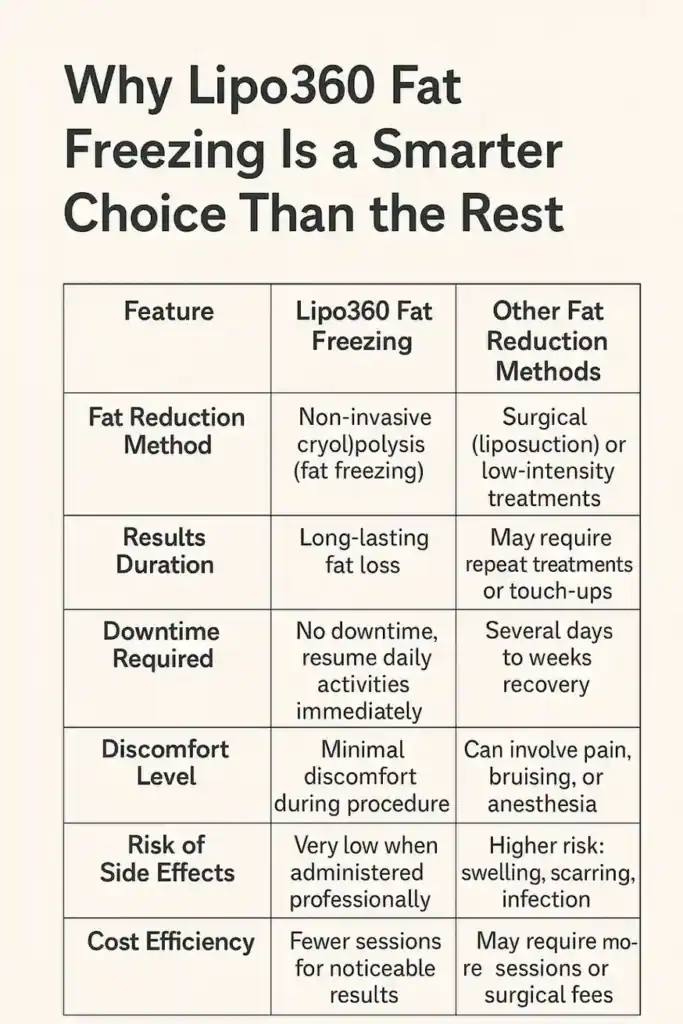 Is it possible to permanently freeze fat cells? 2 Table showing benefits of fat freezing to remove fat cells Tetbury from Lipo 360