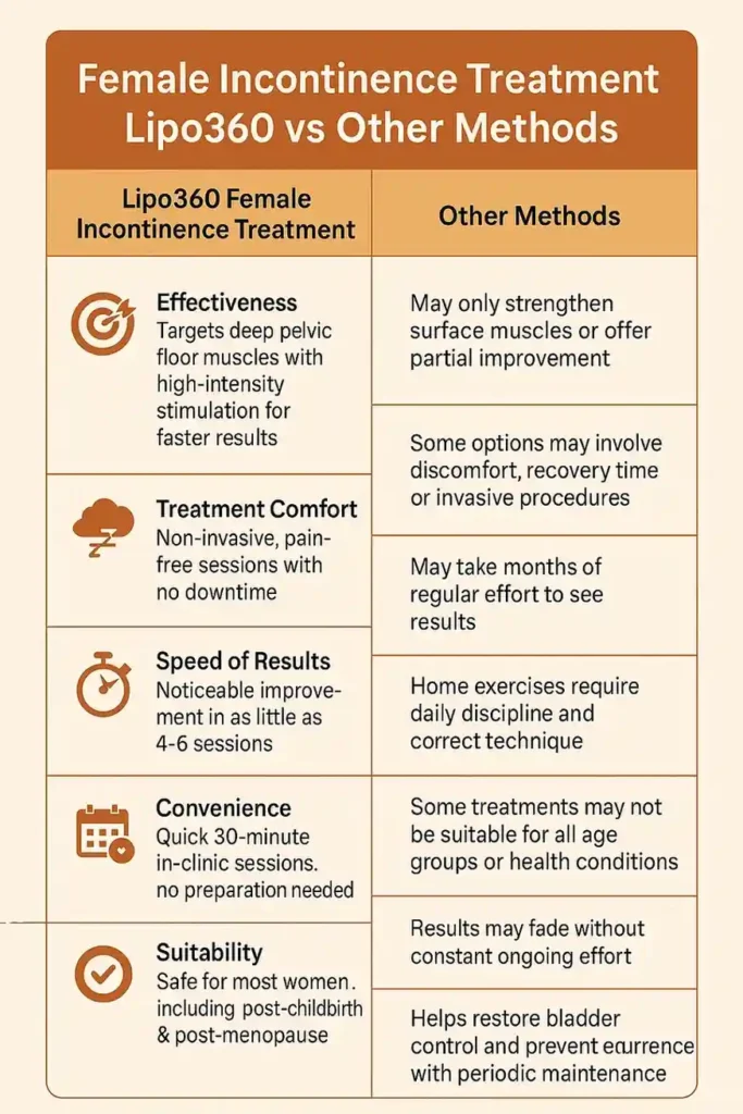 Comprehensive Guide To Female Incontinence Treatment Options 1 Table showing benefits of incontinence treatment Tetbury