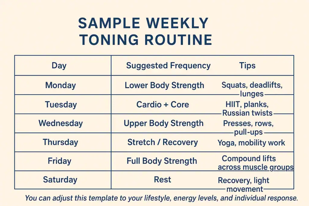 Achieving the Perfect Tone: How Often Should You Exercise for Results? 4 Weekly exercise Tetbury plan graphic
