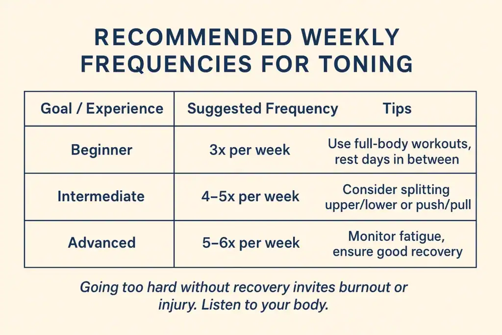 Achieving the Perfect Tone: How Often Should You Exercise for Results? 2 Graphic to show how often you should do exercise to help with toning Tetbury